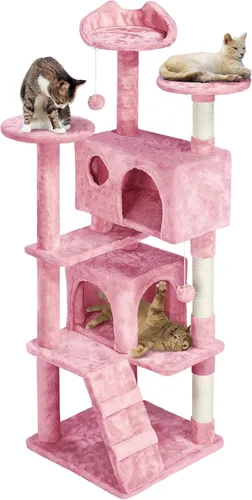Miniatura 17 de Topeakmart Árbol para gatos de 54 pulgadas, torre para gatos con postes rascadores y percha para condominios grandes, muebles de casa con soporte