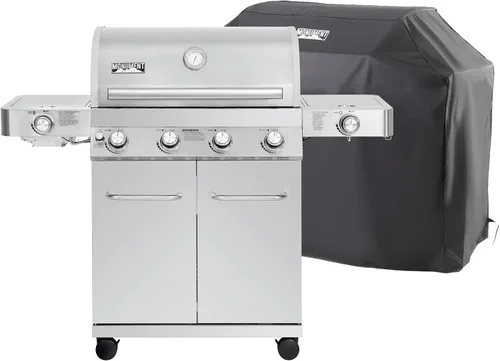 Monument Grills Parrillas de gas propano de 4 quemadores más grandes de acero inoxidable con cubierta de barbacoa (2 artículos), uso al aire libre