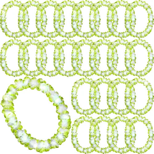 Miniatura 21 de Sherr 24 piezas Collares de leis LED iluminados, collares de flores hawaianas con luces LED para bodas, playa, tropical, carnaval, suministros
