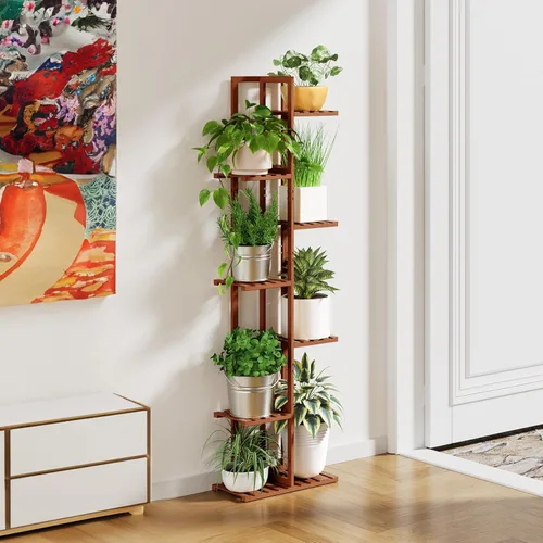 Miniatura 4 de ROSSNY Soporte para Plantas de Interior de 55 Pulgadas de Alto, 7 Niveles 8 Macetas Soporte para Plantas de Bambú para Plantas de Interior, Soporte