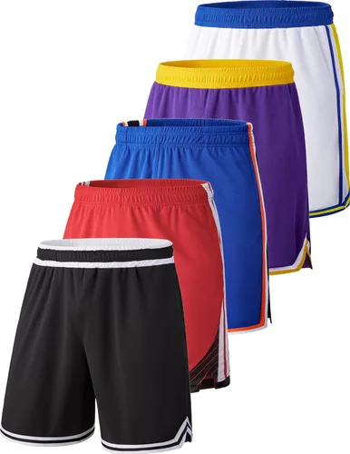 Miniatura 49 de Liberty Imports Paquete de 5 pantalones cortos de baloncesto atléticos de secado rápido para hombre, entrepierna de 9 pulgadas con bolsillos, ropa