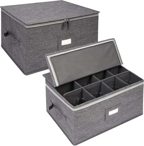 Miniatura 7 de Estuches de almacenamiento para copas, caja contenedora de almacenamiento de copas de vino de carcasa rígida con divisores para 12 copas de vino