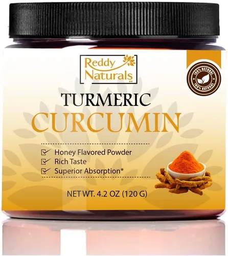 Reddy Naturals Curcumina en polvo de cúrcuma con piperina de pimienta negra, 95% curcuminoides, sabor a miel, apoyo articular y de movilidad, mezcla