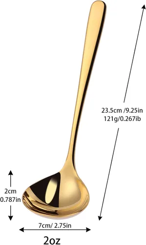 Miniatura 3 de Cucharón dorado de 9.5 pulgadas SUS304 de acero inoxidable para sopa de 2 onzas, cucharón de cocina para salsa de salsa para servir (juego de 2)