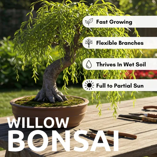 Miniatura 2 de CZ Grain Corte de Árbol Bonsái de Sauce Llorón Verde - Inicio de Tronco Grueso, Material de Bonsái Enano