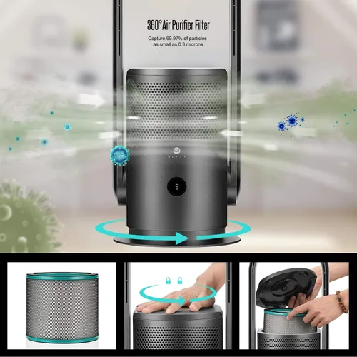 Miniatura 4 de ULTTY - Ventilador de torre sin aspas y purificador de aire, ventilador oscilante silencioso con control remoto y táctil, 9 velocidades