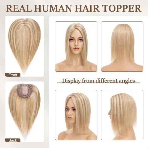 Miniatura 52 de Rich Choices Pelucas con topper de cabello para mujeres, cabello humano real 100% Remy, sin flequillo, para mujeres con adelgazamiento en la parte