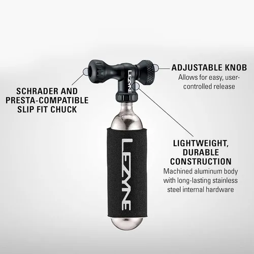 Miniatura 7 de LEZYNE Control Drive - Inflador de neumáticos de bicicleta de CO2, bomba de inflado de aluminio compatible con Presta & Schrader con válvula
