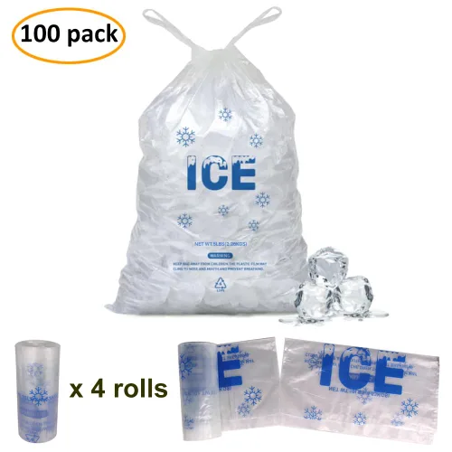 Miniatura 2 de Paquete de 100 bolsas de hielo de plástico con cordón de 5 libras, bolsas de hielo de plástico resistentes de 9 x 17 pulgadas con cuerda de tracción