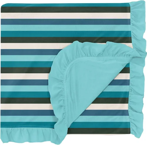 Miniatura 4 de KicKee Pants Manta estampada con volantes, fácil transición de cuna a cama, mantas suaves y sedosas para bebés y niños