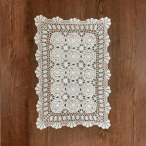 Miniatura 11 de Hsvanyr Mantel rectangular de algodón hecho a mano con encaje de ganchillo, 19 x 27 pulgadas, centros de mesa beige para comedor