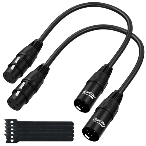 Elecan Cable adaptador XLR/DMX de 3 pines hembra a 5 pines macho de 0.5 pies/2 unidades, transmisión de señal premium para micrófono, iluminación y