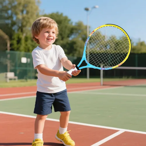 Miniatura 6 de Raqueta de tenis para niños de 17"-23" para edades de 2-9 años, ligera y duradera, incluye 1 raqueta de tenis para niños pequeños y 1 cintas