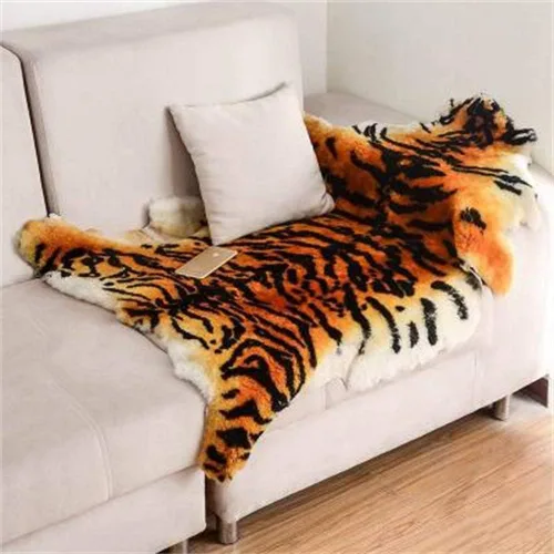 Miniatura 10 de Alfombra de Área Estilo Chic con Estampado de Tigre Leopardo Piel de Oveja Australiana Alfombra Suave de Felpa Manta de Piel de Cordero Alfombra