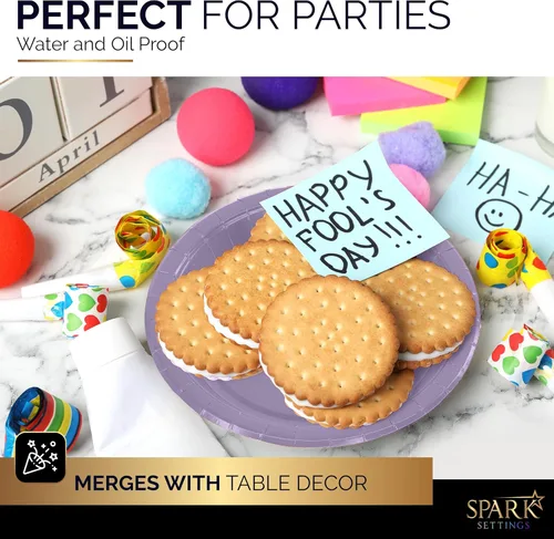 Miniatura 5 de Amcrate Platos de papel desechables lavanda, platos de postre de papel de 7 pulgadas, plato desechable fuerte y resistente para fiestas, cenas