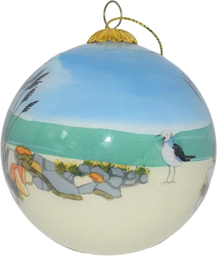 Miniatura 3 de Adorno pintado a mano de Cape Cod Beach & Bird – Decoración de árbol de Navidad colgante de vidrio soplado que muestra escenas costeras de Cape Cod