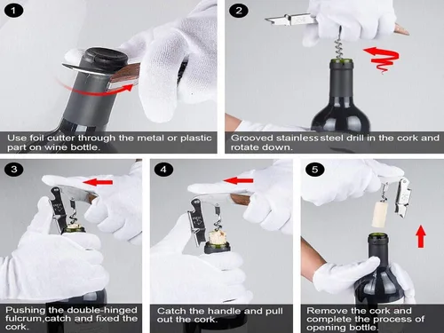 Miniatura 5 de Juego de 3 llaves de vino profesionales para camareros, con mango largo de palisandro y mango de acero inoxidable, abridor de vino para bares, 3