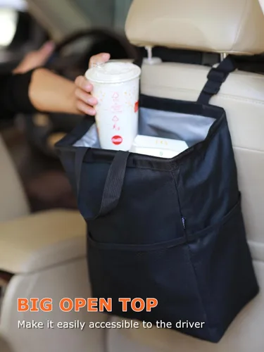 Miniatura 2 de Ginsco Nueva Bolsa de basura de viaje a prueba de fugas, 3.5 galones, gran capacidad, para colgar en el automóvil, con tapa de gancho y bucle