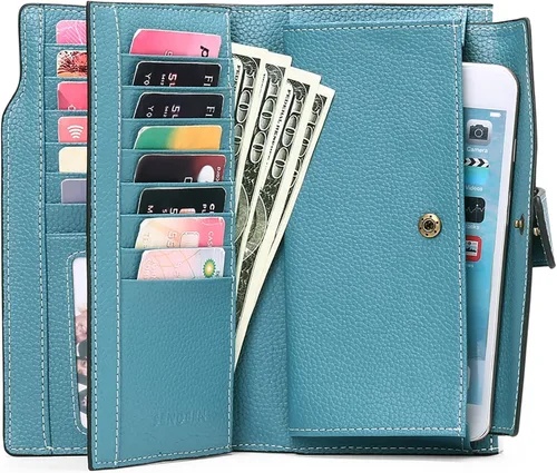 Miniatura 3 de SENDEFN - Cartera de cuero para mujer, portatarjetas con bloqueo RFID, monedero para mujer con cierre