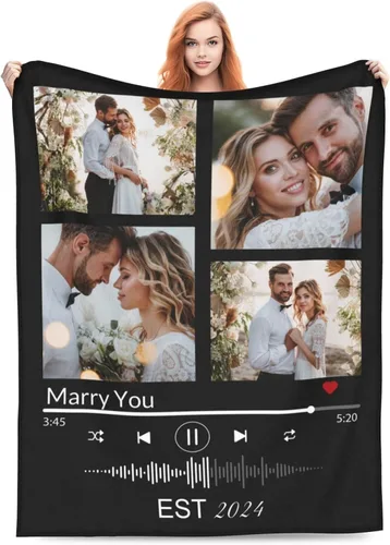 Miniatura 8 de HUGLAZY Manta de franela personalizada con fotos y nombre para regalo del día de San Valentín para novio, novia, esposo y esposa