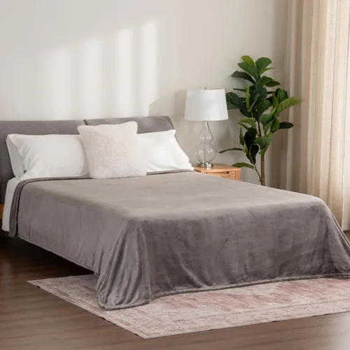 Miniatura 6 de Berkshire Blanket Manta Clásica VelvetLoft® Sólida para Cama, Manta para Cama Tamaño King, Manta Ligera Suave Difusa de Felpa para Cama y Sofá, Gris