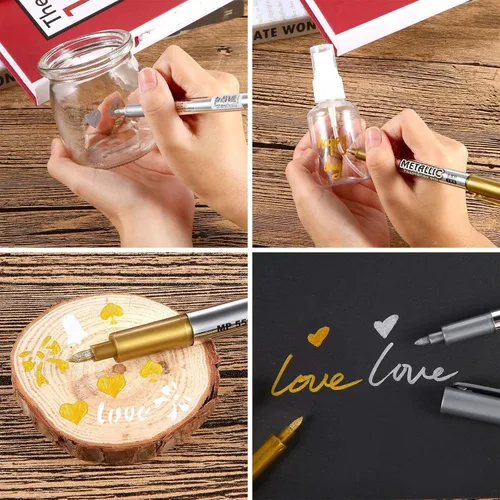 Miniatura 6 de Frienda 4 rotuladores metálicos, marcadores metálicos permanentes para pintura, adecuados para tarjetas de firma de papel negro, vidrio, tarjetas