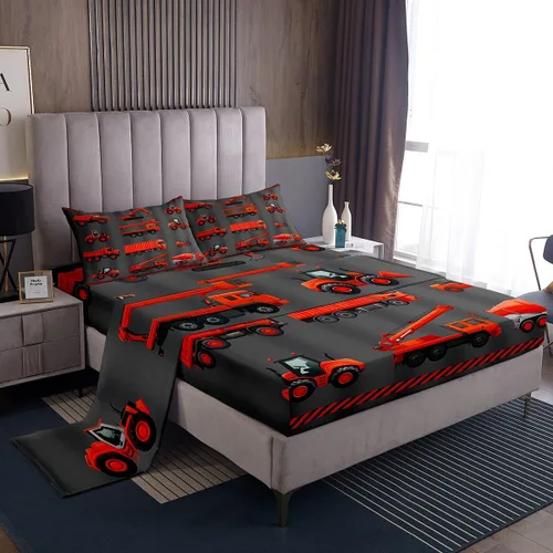 Miniatura 28 de Juego de sábanas para cama de coche de bomberos, juego de sábanas de coche de policía con bolsillo profundo, sábana bajera ajustable para decoración