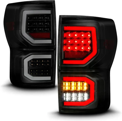 Miniatura 3 de AmeriLite Para Toyota Tundra Pickup 2007-2013 Negro oscuro [LED completo] Tubo de doble tipo C de repuesto luces traseras lámpara de freno