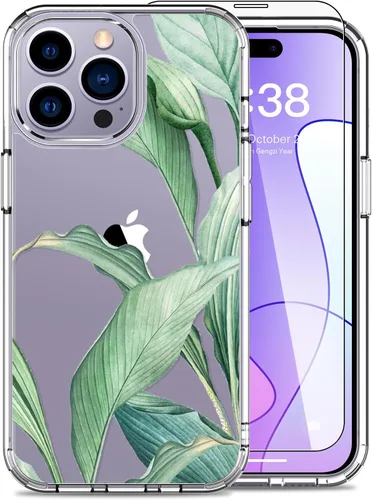LUHOURI Funda para iPhone 15 Pro con protector de pantalla, cubierta transparente, diseño de patrón de moda, carga inalámbrica, delgada, a prueba de
