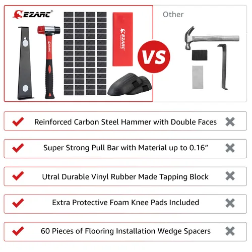 Miniatura 8 de EZARC Kit de instalación de pisos de madera laminada de 64 piezas con mazo reforzado de doble cara, barra de tracción resistente, bloque de roscado