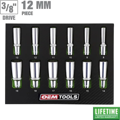 Miniatura 3 de OEMTOOLS 23981 Juego de 12 piezas de dados profundos 3/8, juego de llaves métricas de 0.315 in a 0.748 in, dados de acero aleado tratados