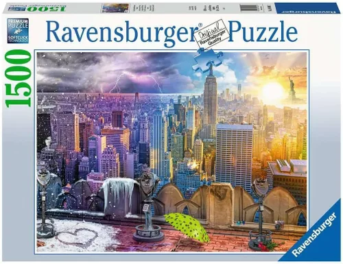 Ravensburger Rompecabezas de 1500 piezas con diseño de horizonte de Nueva York para adultos de día y noche, cada pieza es única, la tecnología