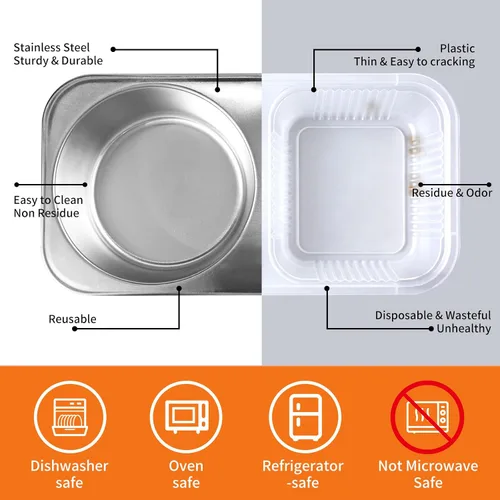 Miniatura 4 de Recipientes de acero inoxidable con tapa, contenedores reutilizables de 2 compartimentos para aperitivos a prueba de fugas, contenedor