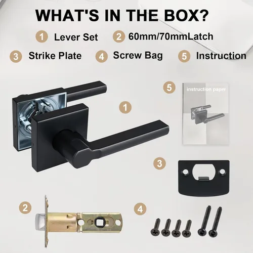 Miniatura 6 de Manija de Puerta de Paso (Sin Cerradura), Mango Cuadrado Interior de Servicio Pesado para Pasillo y Closet, Negro Mate, Reversible para Diestros