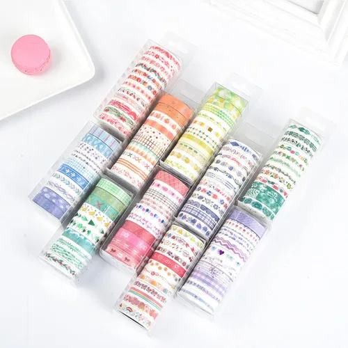 Miniatura 2 de Juego de 12 rollos de cinta adhesiva Washi de 0.315 in de ancho, 6.6 pies de cintas decorativas multipatrón, para suministros escolares