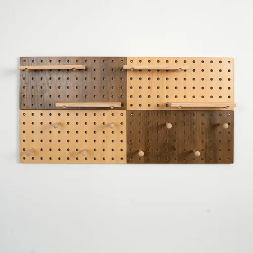 Miniatura 10 de Tablero de Clavijas de Madera Beige Expositor Modular Tablero de Clavijas de Madera Combinación Organizador de Pared Almacenamiento Ganchos de Pared
