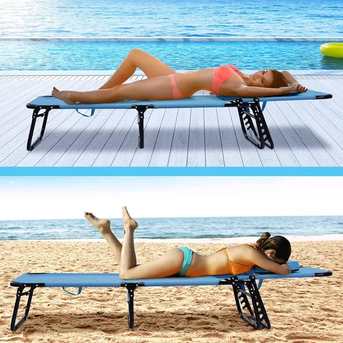 Miniatura 7 de GYMAX Sillón de playa, silla para tomar el sol, silla plegable ajustable reclinable con agujero para la cara