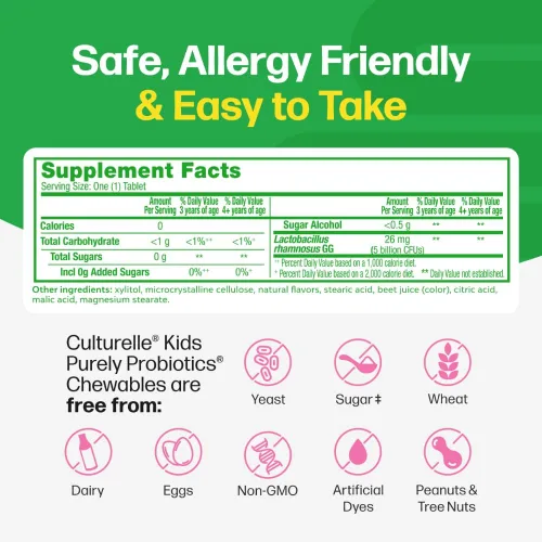 Miniatura 2 de Culturelle Kids - Probiótico masticable diario para niños, para niños de 3 años en adelante, 30 unidades, #1 Marca recomendada por pediatras