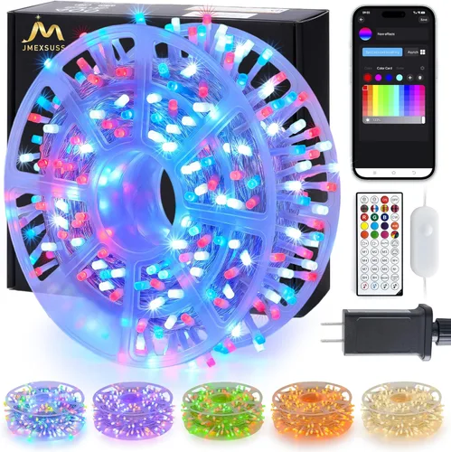 Miniatura 31 de JMEXSUSS Luces rojas blancas y azules con cable transparente, 66 pies, 200 luces LED para decoración del 4 de julio, luz de Navidad para celebración