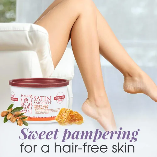 Miniatura 5 de Cera de depilación Satin Smooth Honey con aceite de argán, para cabello medio a grueso, depilación de cuerpo completo, ideal para piel sensible, 14oz