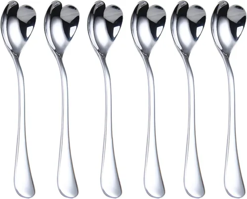 Miniatura 7 de 4 cucharas de postre, 6.7 pulgadas, en forma de corazón rosa, cucharas de helado de acero inoxidable 18/10