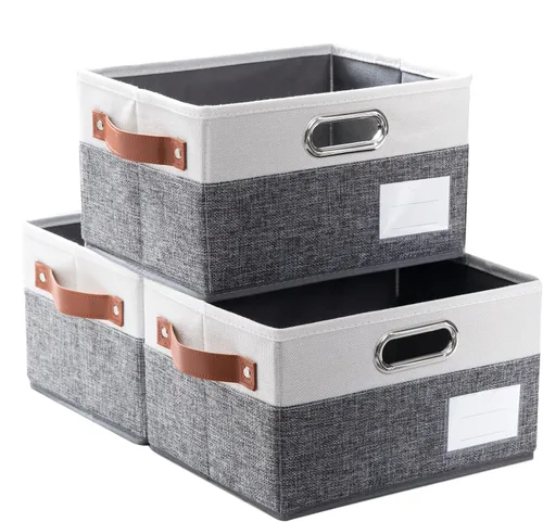 Miniatura 39 de PRANDOM Contenedores de almacenamiento plegables más grandes para clóset [5 unidades] cestas decorativas de tela de lino con asas de cuero y metal
