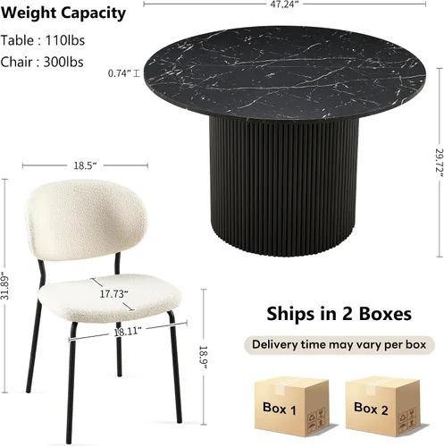 Miniatura 6 de NORDICANA Juego de mesa de comedor de 5 piezas, juego de comedor de 47 pulgadas para 4, mesa de cocina redonda y sillas de comedor beige, juego
