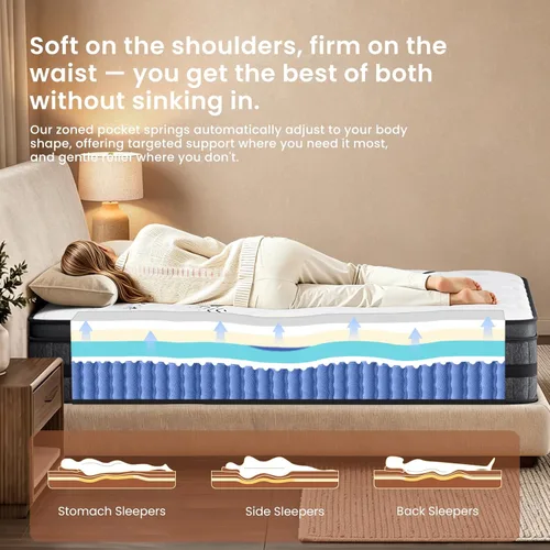 Miniatura 4 de Twin Mattress, 10 Inch Twin Mattress - Hybrid Memory Foam & Pocket Springs for Pressure Relief, Fiberglass Free, Motion Isolation, CertiPUR-US &