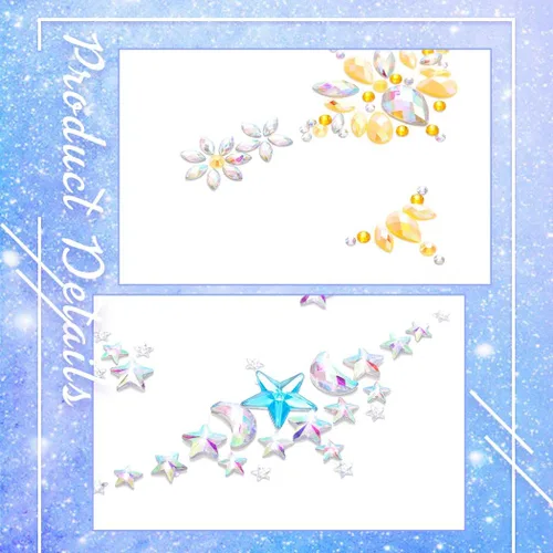 Miniatura 5 de 3 calcomanías de cara de estrella, joyas de cara de cristal con diamantes de imitación plateados, accesorios de fiesta para mujeres y niñas (B)