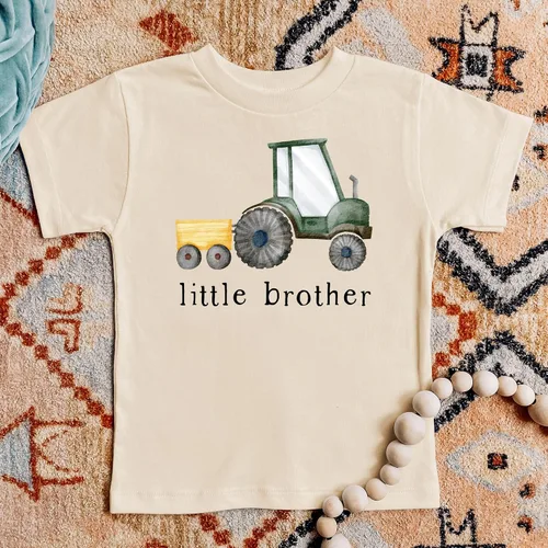Miniatura 5 de Camisetas y mamelucos de tractor de granja Little Brother para hermanos revelan el anuncio del bebé
