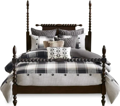 Miniatura 8 de Madison Park Edredón King de algodón jacquard a cuadros de cabaña, edredones extragrandes tamaño King, funda extraíble, edredón para todas