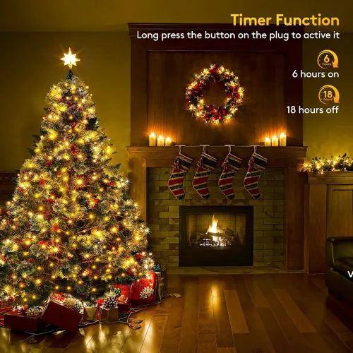 Miniatura 2 de BlcTec Luces de Navidad blancas cálidas, 300 luces LED de 108 pies para árbol de Navidad con 8 modos, impermeables, con certificación UL