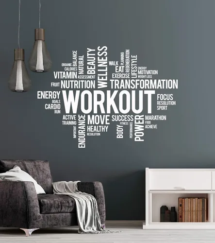 Miniatura 3 de Vinilo adhesivo de pared para entrenamiento, bienestar, gimnasio, gimnasio, gimnasio, gimnasio, deporte, palabras motivacionales, decoración grande