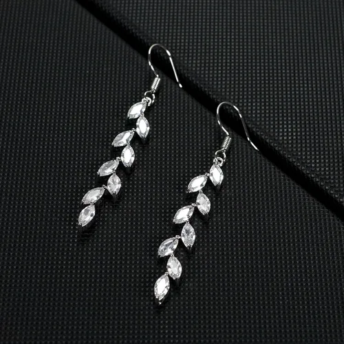 Miniatura 3 de Silver Dangle Earrings for Wedding Bridesmaid - Rhinestone, Dangling, Prom Earrings